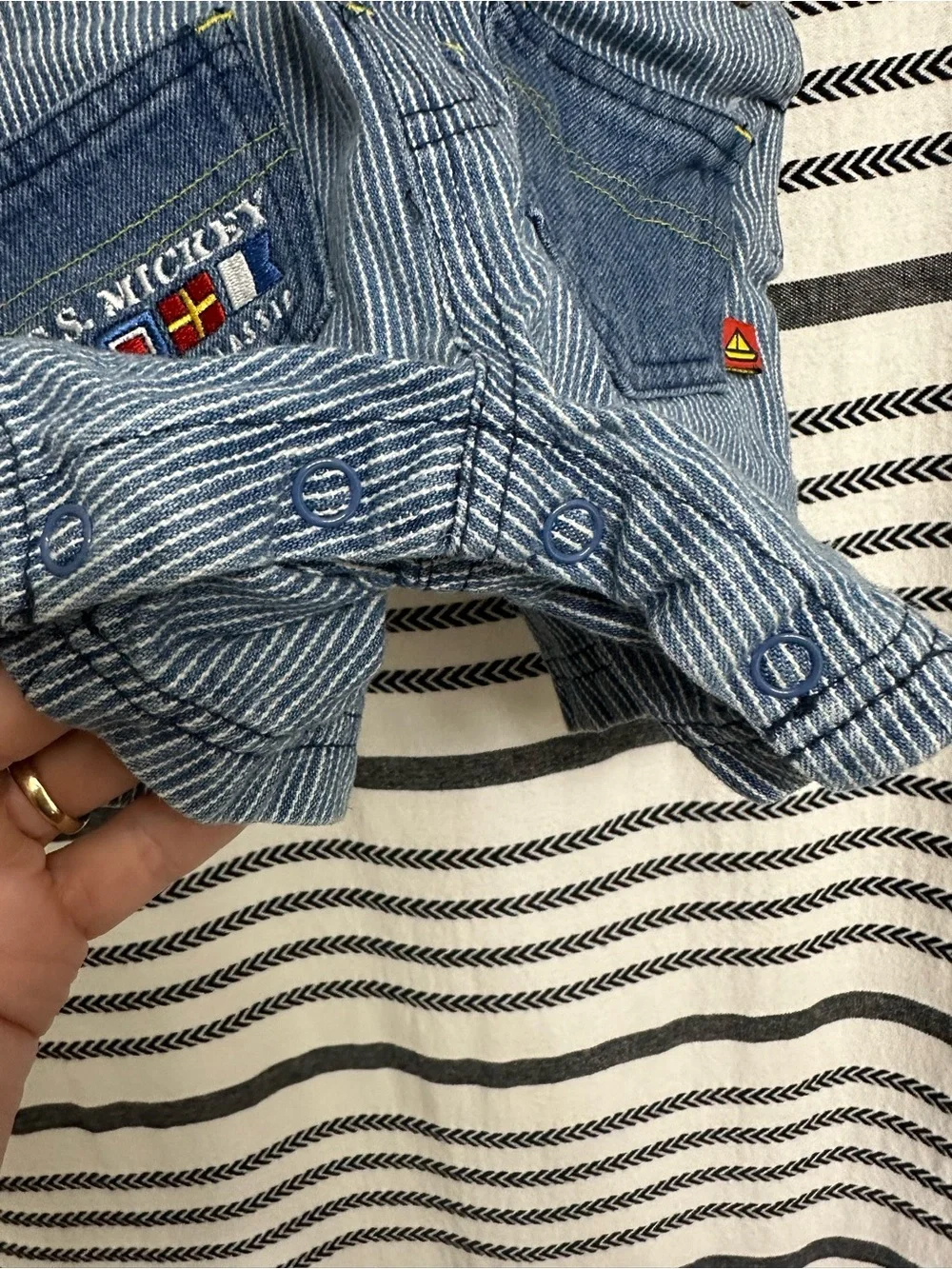Disney Mickey Mouse Vintage Striped Denim Shortalls for Kids -Size 18M